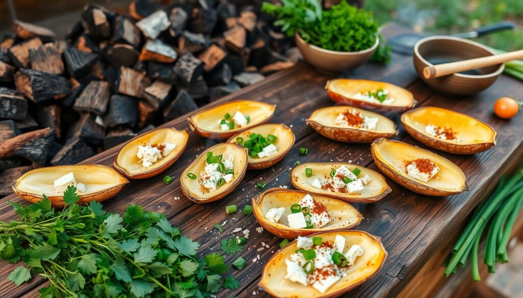 Preparing potato skins with vegetarian smoking techniques