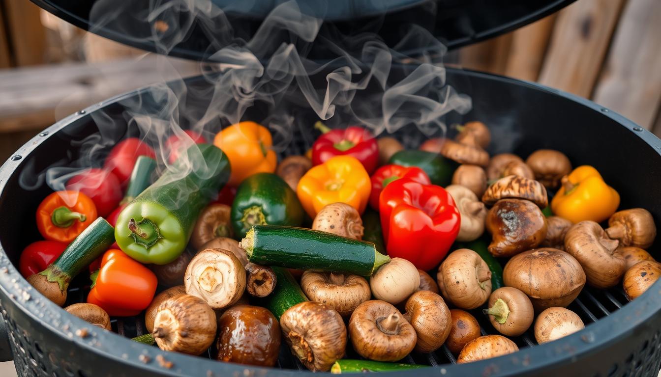 smoking vegetables in a smoker