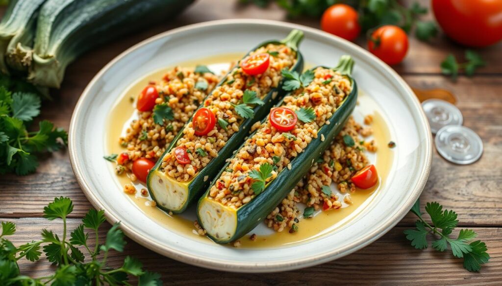 serving vegetarian stuffed courgette recipes